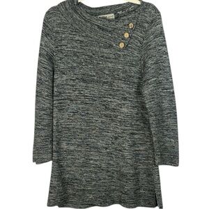 Habitat Cotton Heather Gray Cowl Neck Button Detailed Small Tunic Knit Sweater